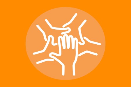 Icon mit mehreren ineinander greifenden Händen